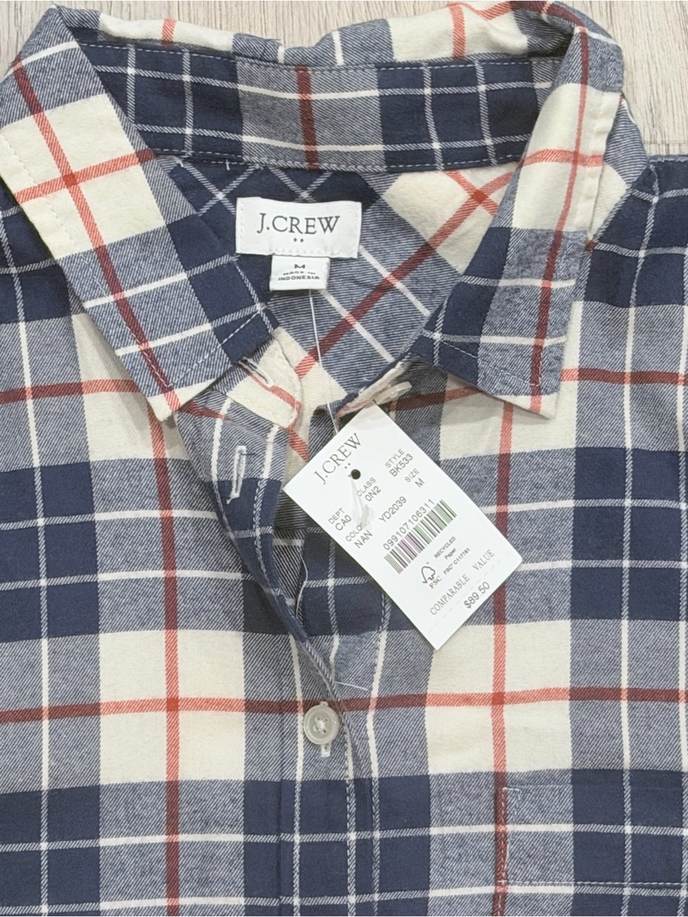 NWT J. Crew Flannel Button Down - Blue, Red, White (M) - Picture 4 of 5